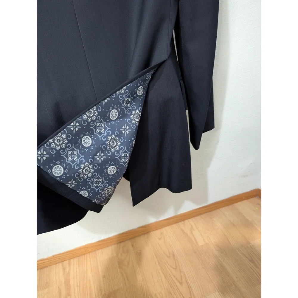 Vtg Bespoke Hong Kong Tailored Navy Blazer A. Man Hing Cheong Custom‎ Lined 42R
